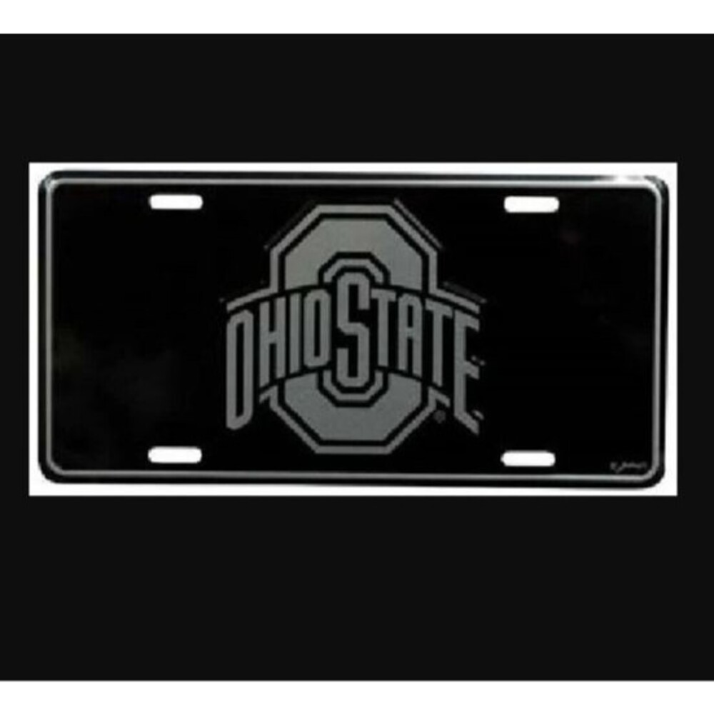 Ohio State BUCKEYES License Plate Black Silver Embossed Metal Game Day NEW